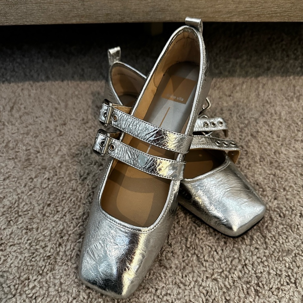 Dolce Vita Silver Flats with Square Toe and Strap